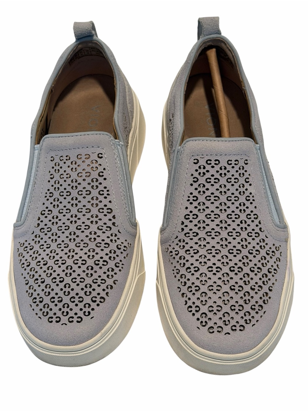 Vionic Kimmie Perforated Slip On Sneakers Light Blue Suede Comfort Shoes 6 W